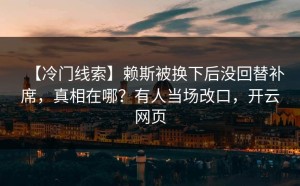 【冷门线索】赖斯被换下后没回替补席，真相在哪？有人当场改口，开云网页