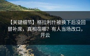 【关键细节】格拉利什被换下后没回替补席，真相在哪？有人当场改口，开云