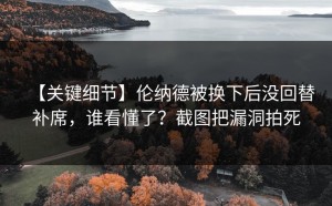 【关键细节】伦纳德被换下后没回替补席，谁看懂了？截图把漏洞拍死