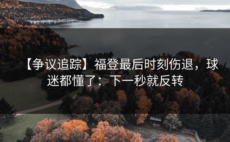 【争议追踪】福登最后时刻伤退，球迷都懂了：下一秒就反转